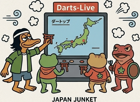 鴨嘴獸同青蛙對住日本地圖玩飛鏢計劃行程