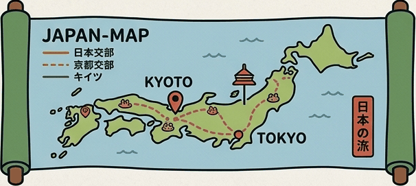 日本地圖卷軸，東京京都路線連埋一齊
